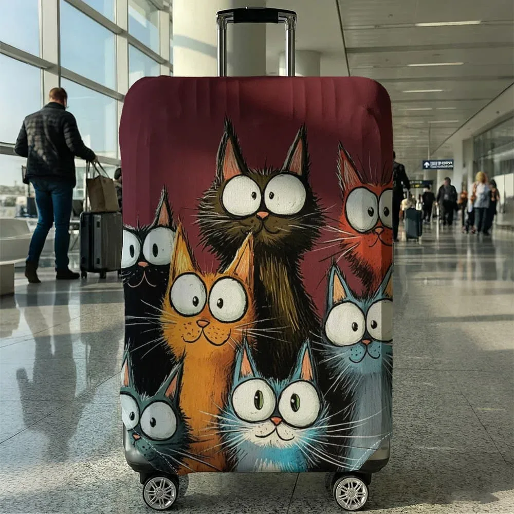 housse de protection pour bagages à motif de chat, adaptée aux bagages de 18 à 32 pouces, avec poignées, accessoires de voyage