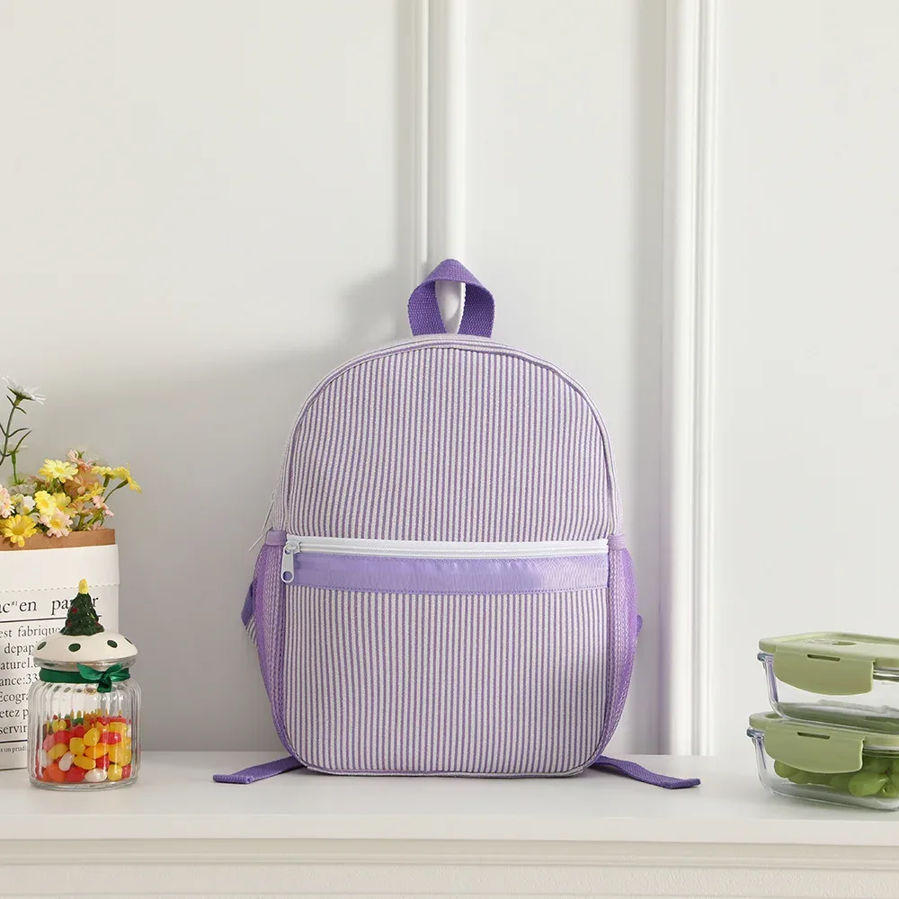 sac à dos scolaire pour tout-petits, sac à dos rayé mignon en seersucker pour filles 12 pouces pour la maternelle, 15 pouces pour les adolescents du lycée