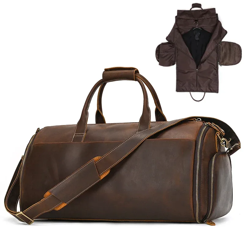 elin-sac pliant en cuir trempé pour homme, sacoche de voyage d'affaires avec poche à chaussures, juste de vêtements, bagage, polochon pour costumes