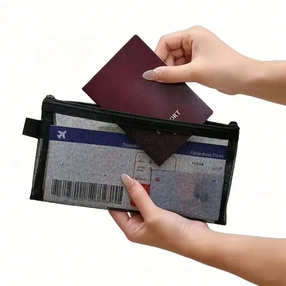 sac de rangement portable pour documents de voyage international noir/blanc, porte-cartes d'identité et de carte d'embarquement, étui pour passeport