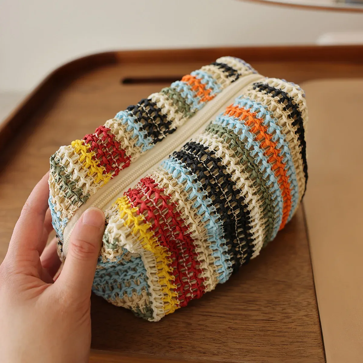 sac à cosmétiques tricoté coloré, sac à main de voyage, pochette de toilette, organisateur de cosmétiques et de soins de la peau pour femmes, sac en déplacement