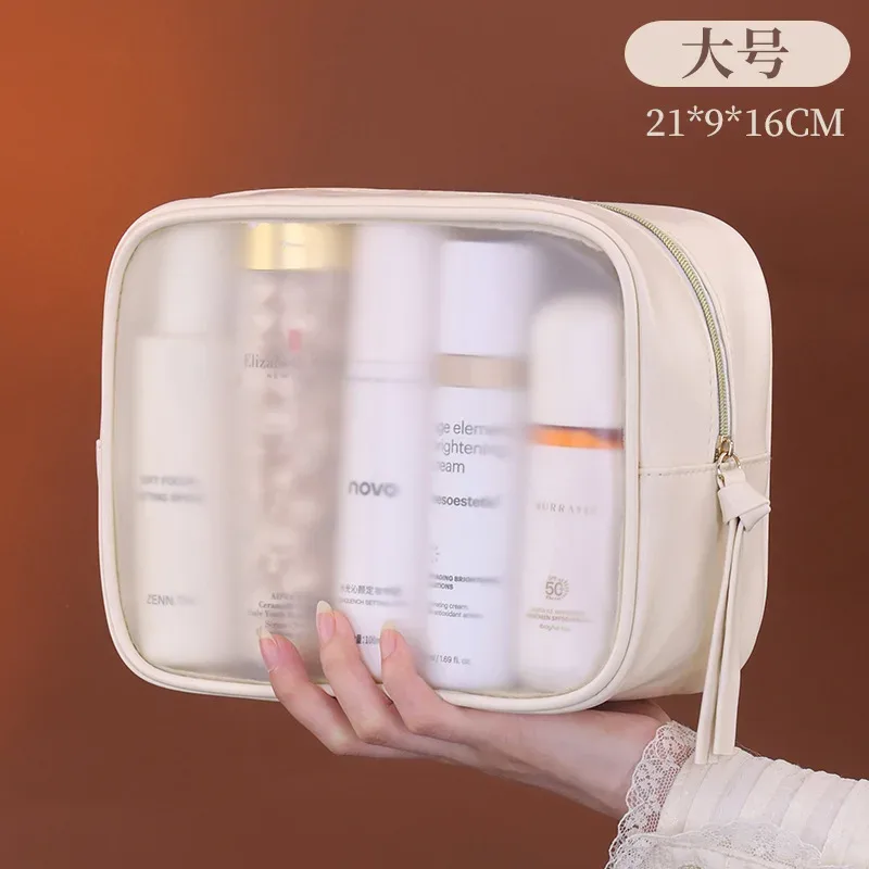 ensemble de trousses de maquillage semi-transparentes de luxe, 3 pièces, grande capacité, organiseur de cosmétiques de voyage, pochette de rangement portable pour femmes