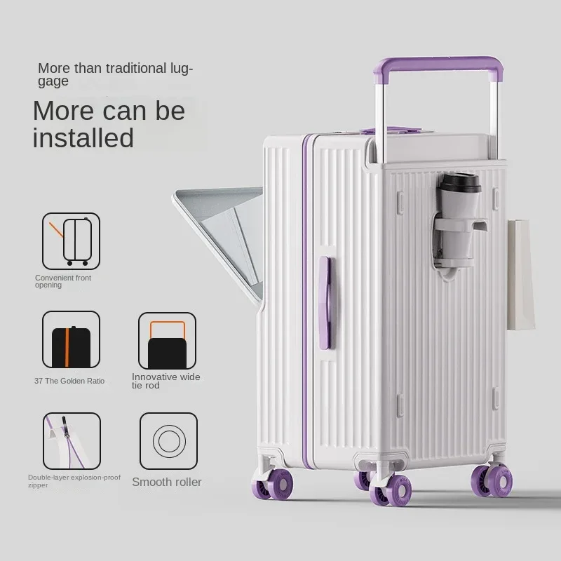 nouveau bagage à biellette large ouverture avant sac pour ordinateur portable valises de voyage multifonctions sac de cabine de 20 pouces valises de grande taille 24-30''