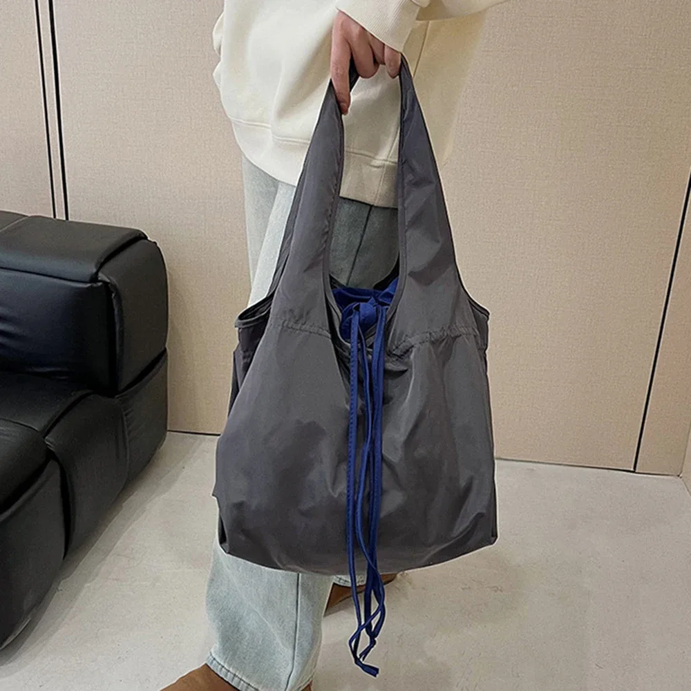 sac fourre-tout décontracté réutilisable avec cordon de serrage, imperméable, grande capacité, sac de courses écologique, sacs de rangement, sac de voyage en nylon pour l'épicerie et les aliments