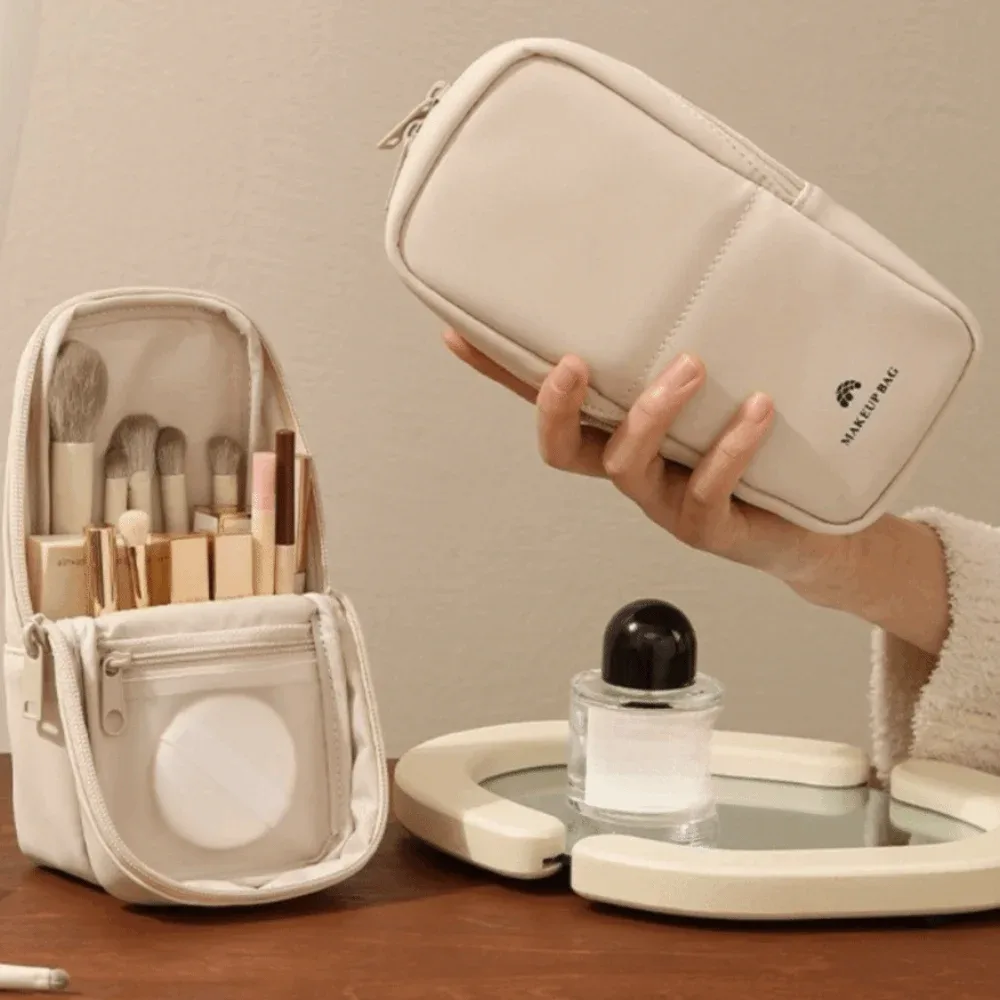 Sac à pinceaux de maquillage imperméable, grande capacité, fermeture éclair, étui de rangement pour stylos, trousse de toilette multi-compartiments en PU, portable