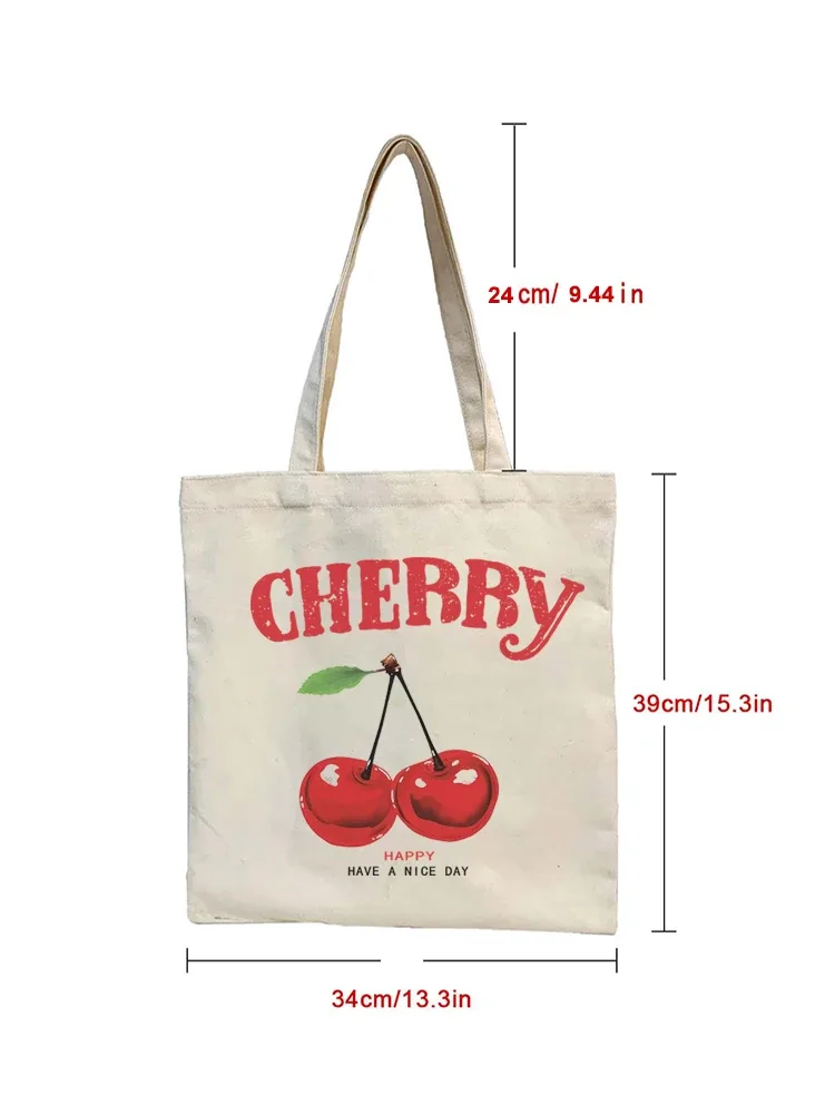 sac à bandoulière en toile cerise, 1 pièce, pliable et réutilisable, sac à main d'épicerie en tissu, unisexe pour dames, voyage pour femmes