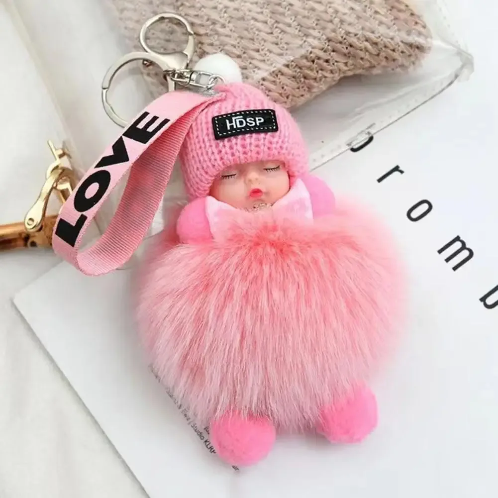 porte-clés en peluche pour bébé endormi, breloque, poupée moelleuse, sac de voiture, accessoire de mode pour femmes, décoration de sac à dos, cadeau