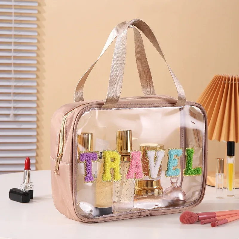 trousse de toilette de maquillage transparente, sacs de bain de plage de natation, sac de lavage de voyage portable, étui à cosmétiques en cuir pu, pvc étanche, nouveau