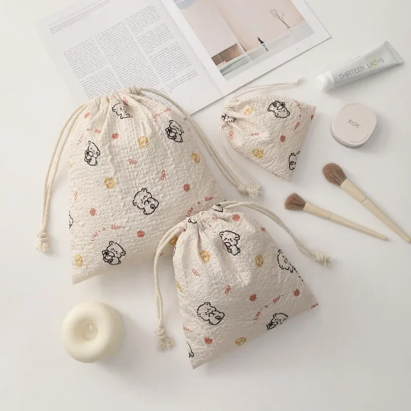 sac à cordon, sac de rangement pour étudiants, sac de maquillage à ouverture, trousse de toilette de dessin animé, ensemble de trois pièces, sacs de rangement en polyester pour femmes