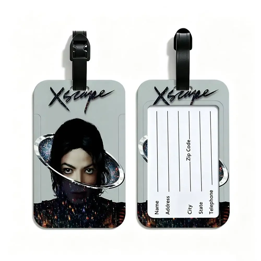 étiquette de bagage m-michael jackson en pvc, étui pour carte d'information, marqueur anti-perte pour sac à dos
