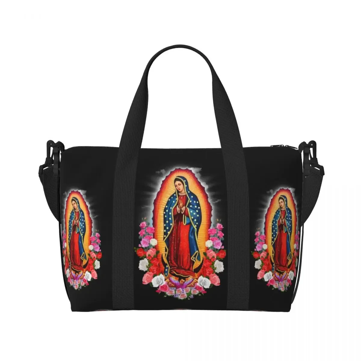 Sac fourre-tout personnalisé Vierge Marie d'Élissa Upe pour femme, grande capacité, Saint catholique du Mexique, sacs de voyage pour salle de sport de plage