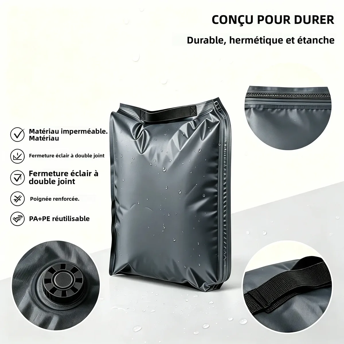 tissu vide compression pack 3d hermetique auto compression pet pe 12l 23l anti rayure abrasion, sans pompe reutilisable maison voyage bagage organisateur noir gris marron pliable compact durable leger valve unique