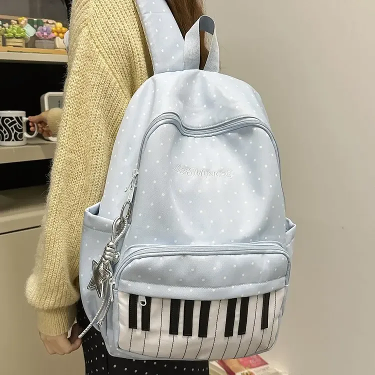 sac à dos pour filles à motif lettres brodées et pois, grande capacité, en nylon, pour étudiantes, sac d'école, sac de voyage portable, sac à bandoulière pour femmes