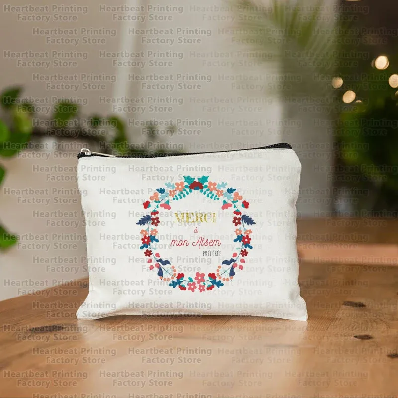 pochette à cosmétiques imprimée maîtresse de remerciement français, trousse de toilette, trousse de maquillage pour femme, sac de rangement portable, meilleur cadeau pour enseignant