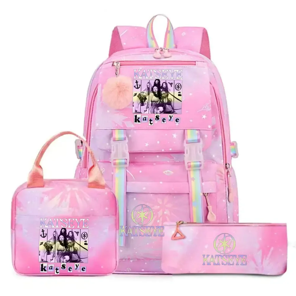 ensemble de sac à dos katseye print avec sac à lunch et trousse à crayons, sac à dos d'extérieur léger et respirant de grande capacité