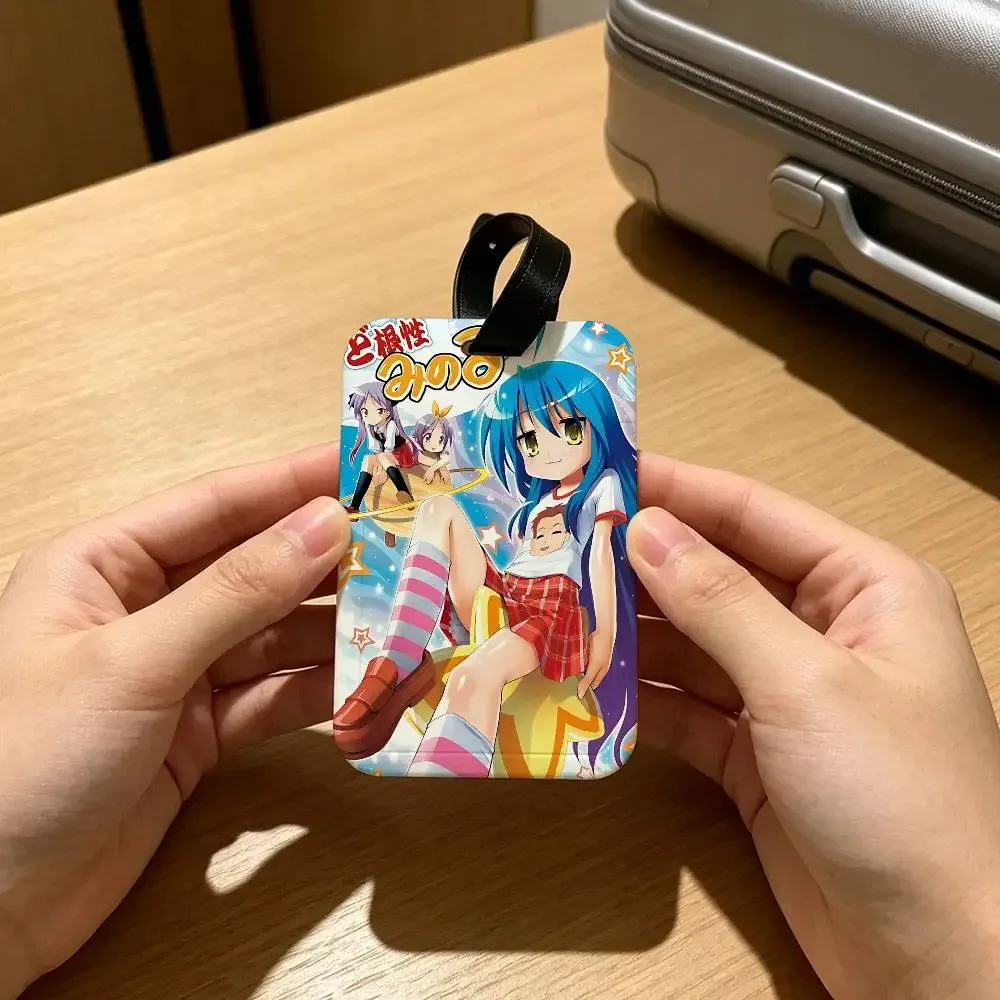 étiquette de bagage anti-perte anime lucky star en pvc, porte-carte d'identité, étiquette de nom pour voyage en plein air