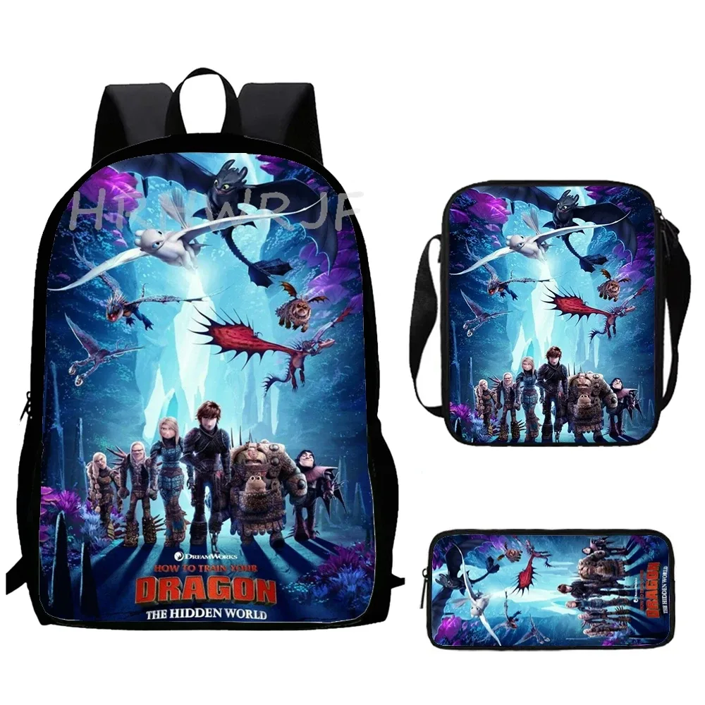 sacs d'école « comment dresser votre dragon » avec sacs à bandoulière, 3 pièces, sacs à dos de dessin animé pour garçons et filles, sacs à dos pour enfants, sacs à dos pour l'école primaire, mochilas