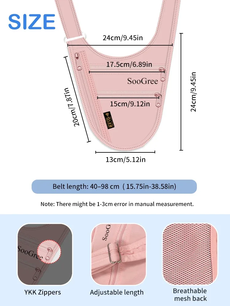 soogree pochette de voyage antivol avec blocage rfid, sac à bandoulière de sécurité caché, porte-passeport, porte-cartes, porte-téléphone, portefeuille pour hommes et femmes