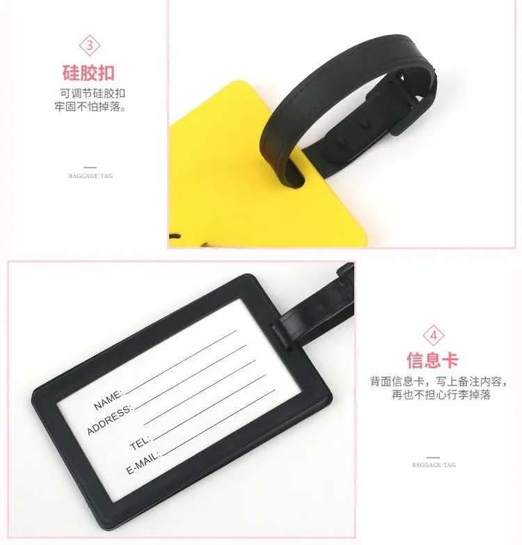étiquettes de bagage étiquette de valises de voyage étiquette de bagage mignonne en silicone étiquettes de nom d'identification créatives étiquettes de voyage accessoires de voyage