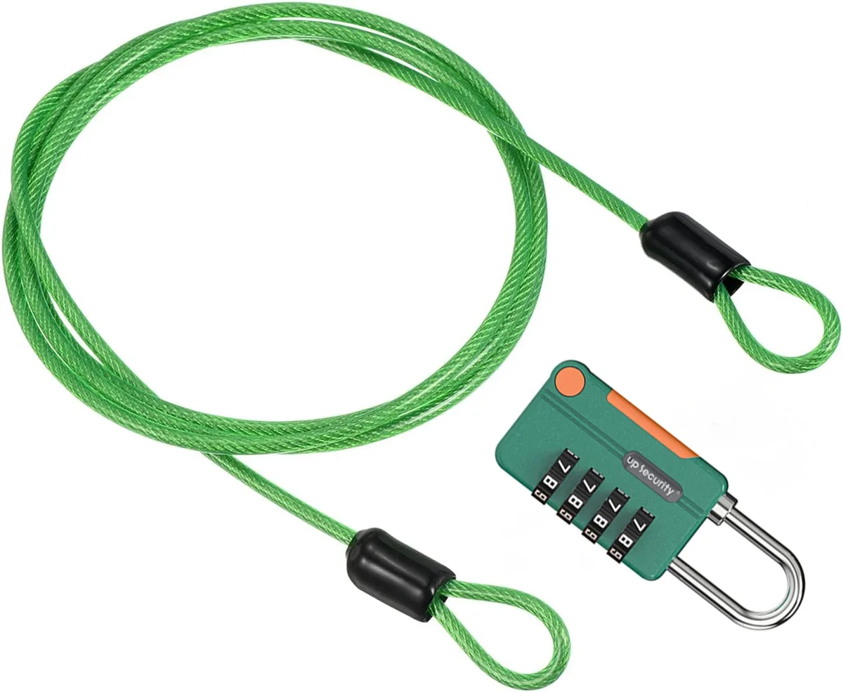 câble de sécurité en acier avec cadenas à combinaison à 4 chiffres, 1 ensemble de cadenas de voyage, câble de sécurité gainé de 1 m à double boucle pour bagages