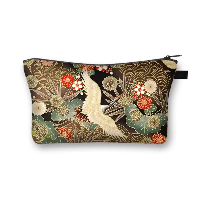 trousse à cosmétiques japonaise koi fish crane pour femmes, trousse de maquillage harajuku, sac de beauté pour filles, trousse de toilette cosmétique hip hop, dragon asiatique