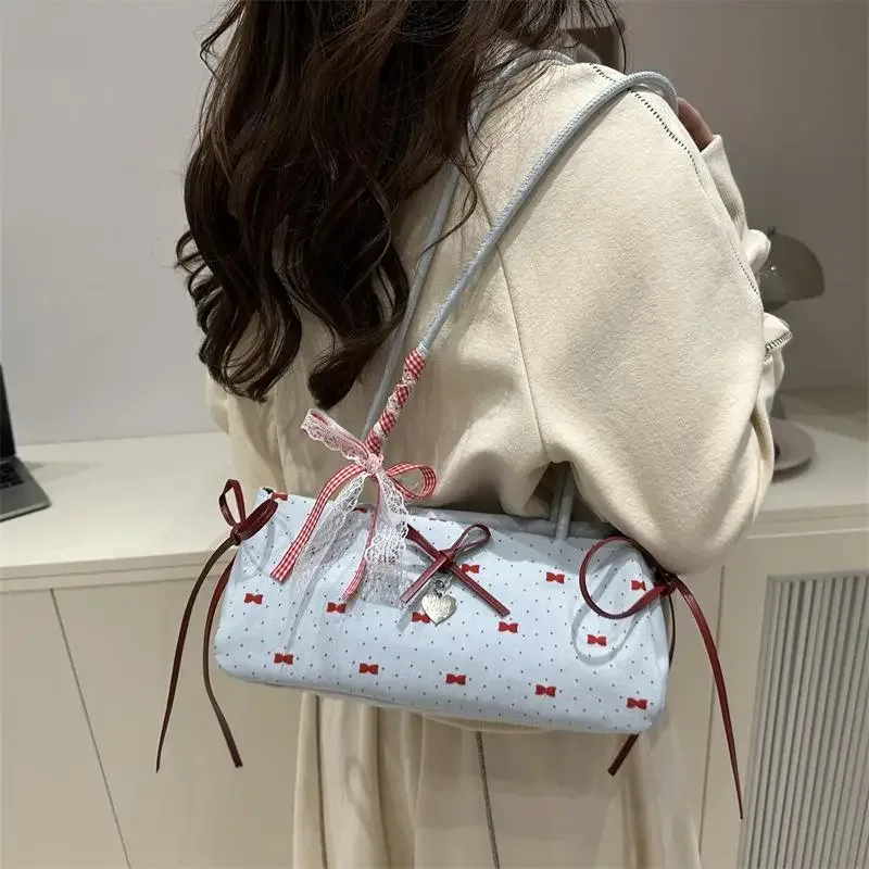sacs à bandoulière en dentelle à carreaux pour femmes, sac sous les bras en patchwork de style collégial pour filles, design plissé simple, sacs à main féminins