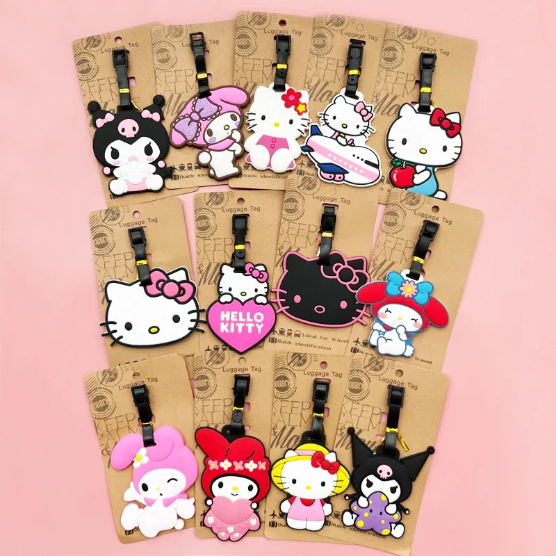 étiquette de bagage hello kitty, étiquette de bagage kuromi mignonne, valise de dessin animé, porte-adresse d'
