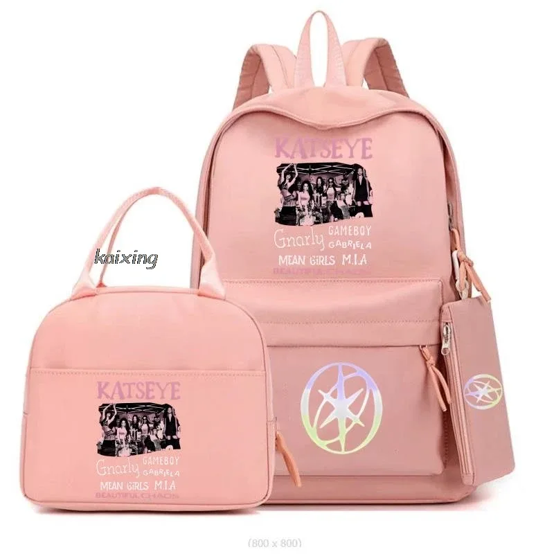 3 pièces/ensemble chaud katseye drôle impression sacs à dos fourre-tout et pochette grande capacité léger et respirant sac à dos extérieur