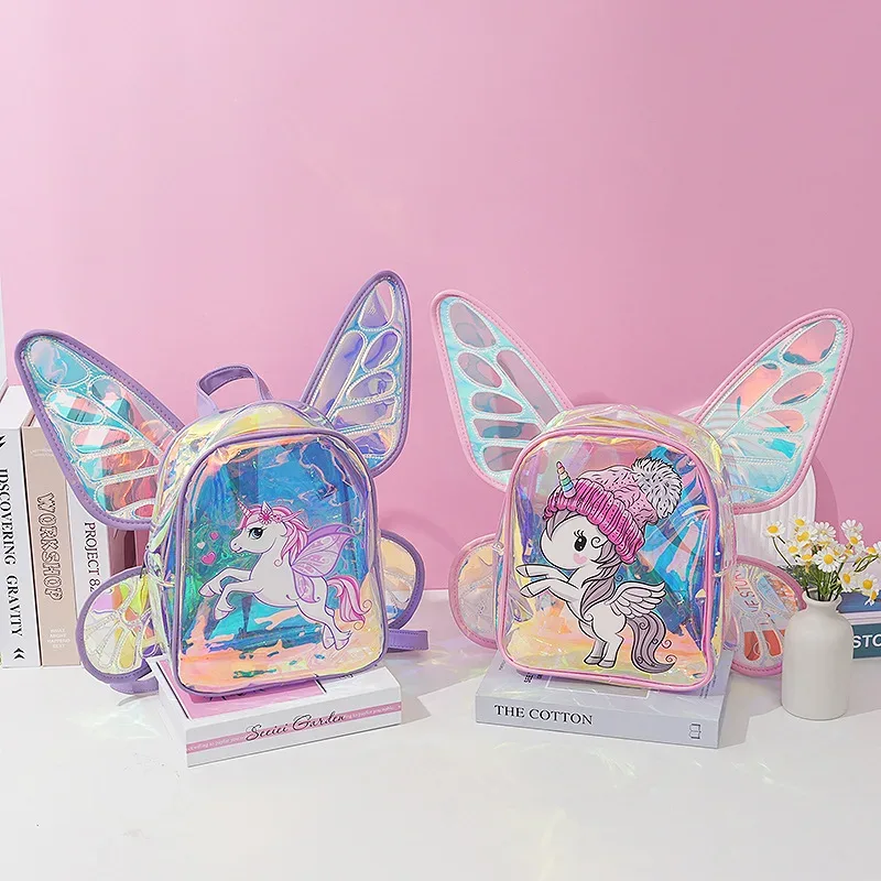 Nouvelle mode ailes de papillon sac à dos sac à dos pour enfants mignon licorne Transparent TPU sac à dos à la mode
