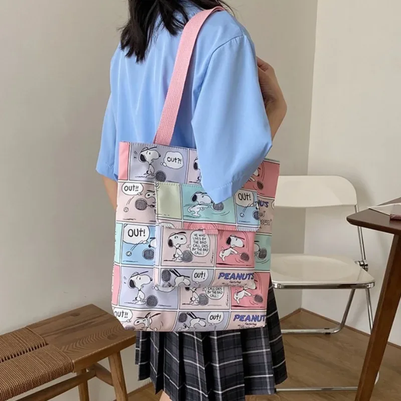 sac à main en toile à motif snoopy, style tendance, couleur pastel assortie, sac à bandoulière grande capacité, sac à main décontracté pour femmes