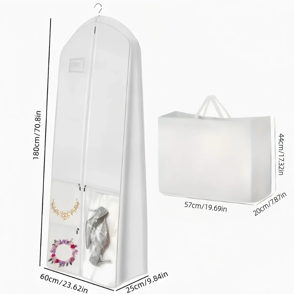 sac de rangement vertical haut de gamme pour robe de mariée en tissu non tissé épais, anti-poussière et anti-humidité, avec poignée