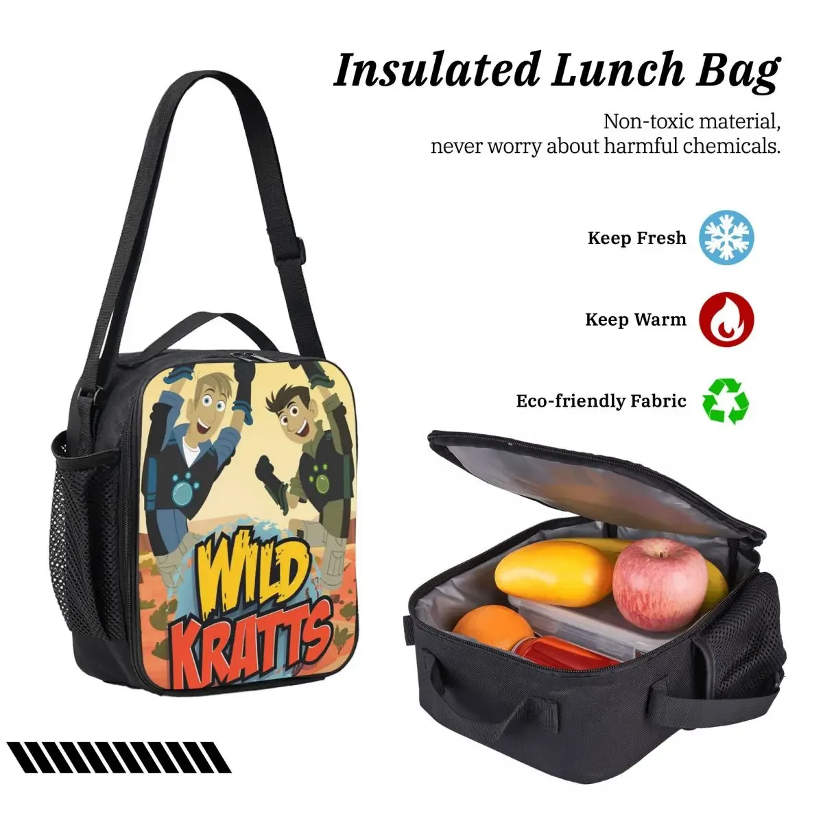 sac à dos wild kratts avec logo, sac à livres pour étudiants, sac d'école, sacs à bandoulière pour ordinateur portable, sac à déjeuner isotherme 3ps, trousse à crayons