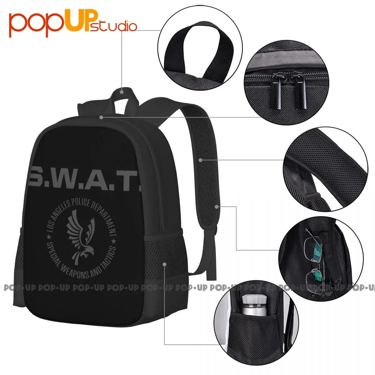 swat lapd los angeles police dep, série télévisée, s.w.a.t. sac à dos inspiré du reboot, grande capacité, style sport vintage