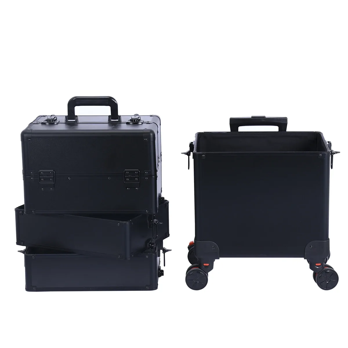 trousse de maquillage à roulettes détachable, grand chariot de rangement pour cosmétiques, 4 couches, organisateurs de maquillage de grande capacité, étui de voyage avec clé