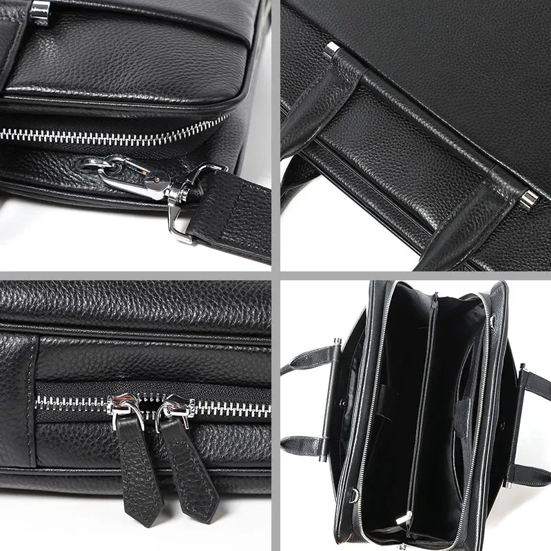 porte-documents de grande capacité en cuir véritable pour ordinateur portable, sacs en cuir de haute qualité pour hommes, sac à bandoulière à plusieurs compartiments pour affaires