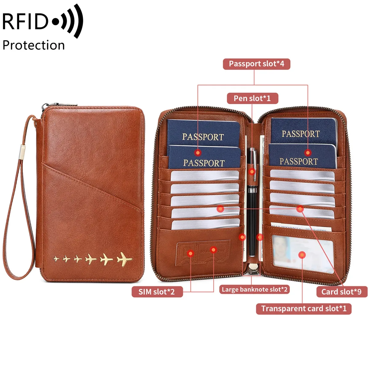 nouveau portefeuille porte-passeport familial rfid bloquant le sac de rangement de documents de voyage femmes hommes portefeuille de passeport multifonctionnel en cuir pu