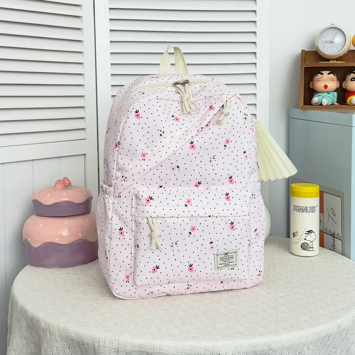 sac à dos pour fille à pois et fleurs, léger, grande capacité, multifonctionnel, pour étudiants, campus et extérieur
