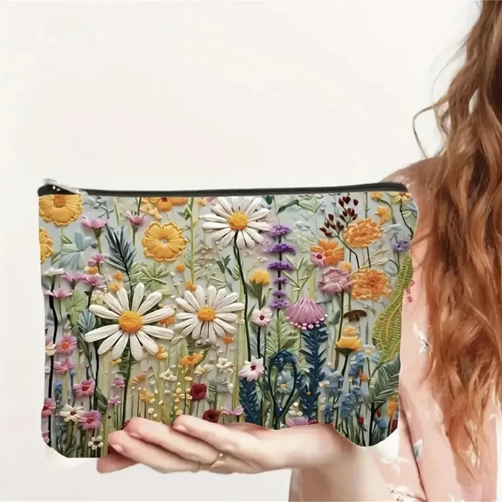 Sac de rangement de cosmétiques de grande capacité, sac de maquillage en toile florale, organisateur de produits de toilette double face, organisateur de voyage, sac à main de noël