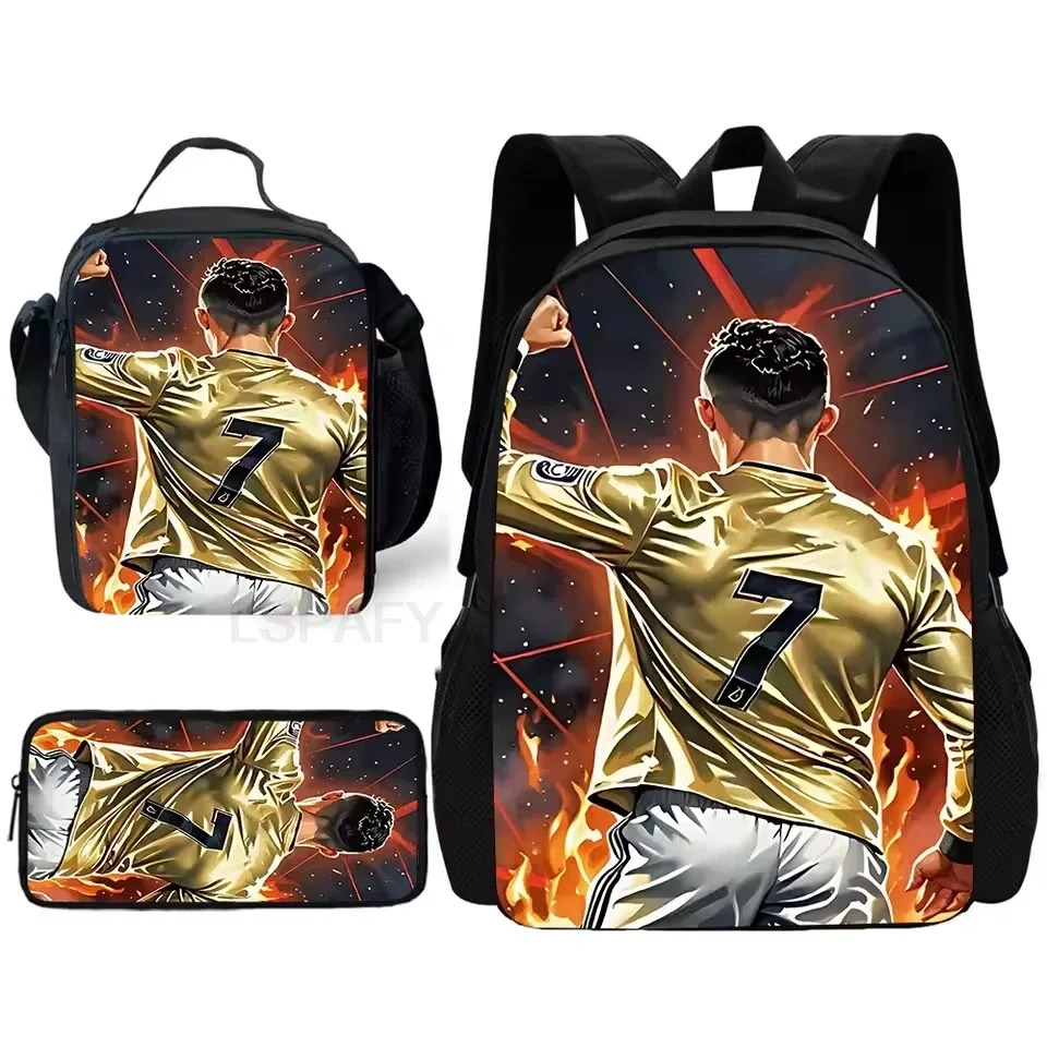 ensemble de sacs à dos 3 pièces à motif cr7 soccer star – sac à dos décontracté de grande capacité avec pochette et sac fourre-tout assortis, parfait pour le quotidien