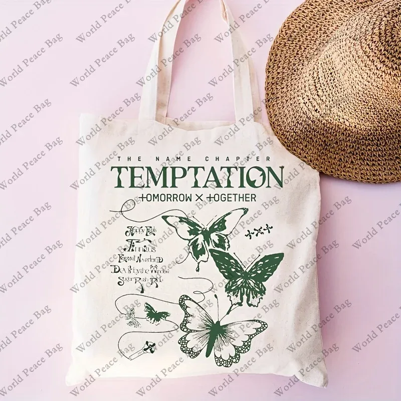 sac fourre-tout papillon mignon à motif de tentation, sac fourre-tout cadeau pour fans de kpop, sac à bandoulière décontracté en toile à la mode, sac de shopping