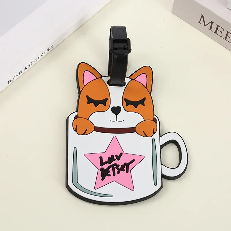 étiquette de bagage en silicone, 1 pièce, dessin animé mignon, animal créatif, étiquette de valise, nom d'identification, petit pendentif, accessoires de voyage