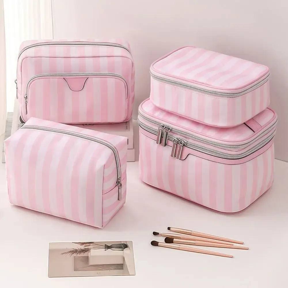 Grande Trousse de Maquillage Portable Grande Capacité en Tissu Oxford – Sac de Rangement Cosmétique Style Minimaliste pour Voyage – Sacs de Toilette
