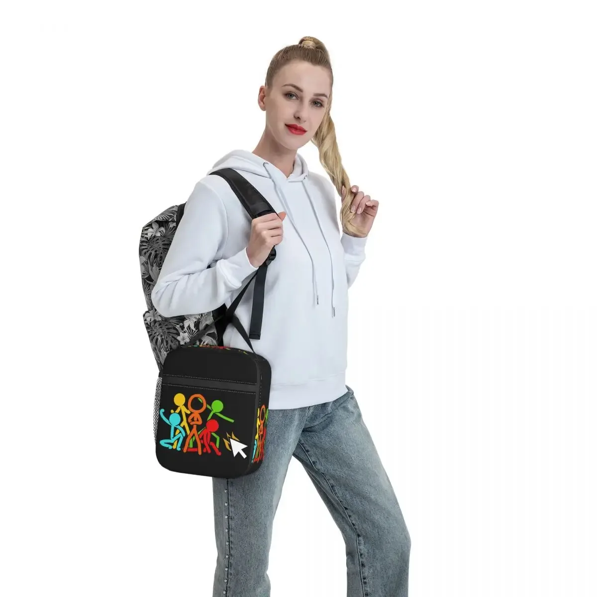 five stick figures alan becker gaming sac à lunch isotherme pour enfants, boîte à nourriture thermique pour l'école, sac fourre-tout, boîtes à lunch, conteneur