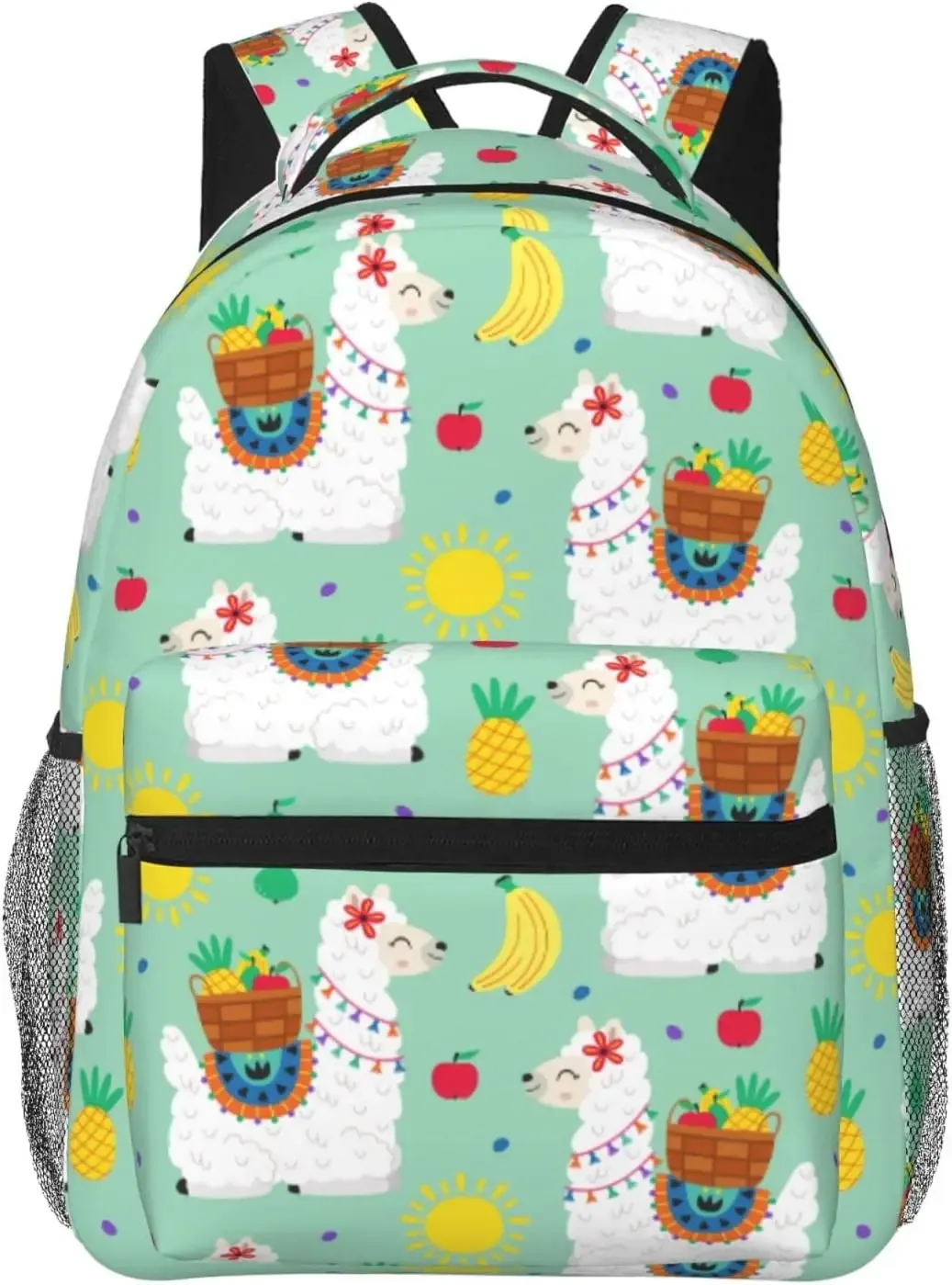 BoeHiop-Sac à dos léger pour ordinateur portable pour femmes et hommes, sac à livres universitaire, sac à dos décontracté, sac de voyage mignon, alpaga, lama et fruits