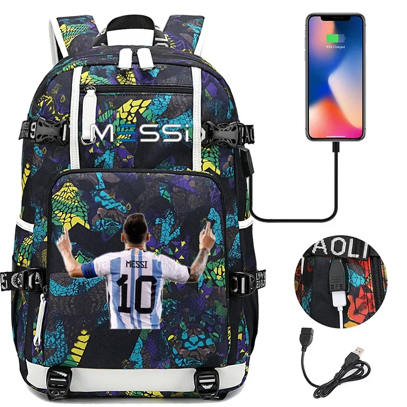 sac à dos de sport de football messi en tissu oxford avec fermeture à loquet, grande capacité, pour ordinateur portable, loisirs, voyage, école et étudiants