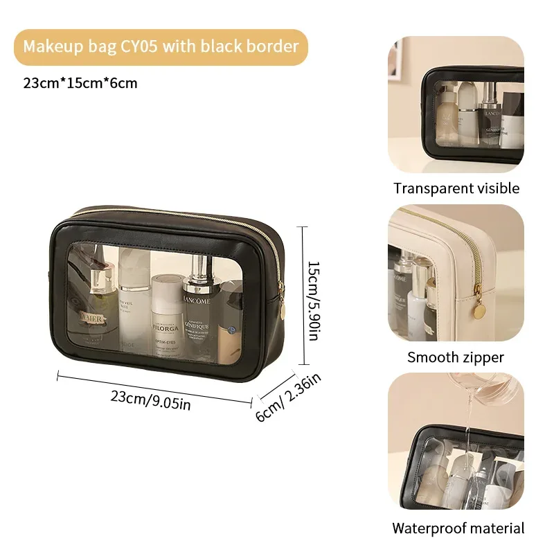 nouvelle trousse de maquillage en pvc transparente, sac de rangement polyvalent grande capacité, étanche, portable pour l'extérieur