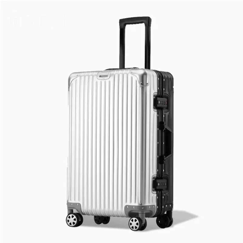 valise en alliage d'aluminium et de magnésium 100%, serrure tsa, boîtier de chariot à bagages embarqué en métal, valise de voyage classique brillante et givrée