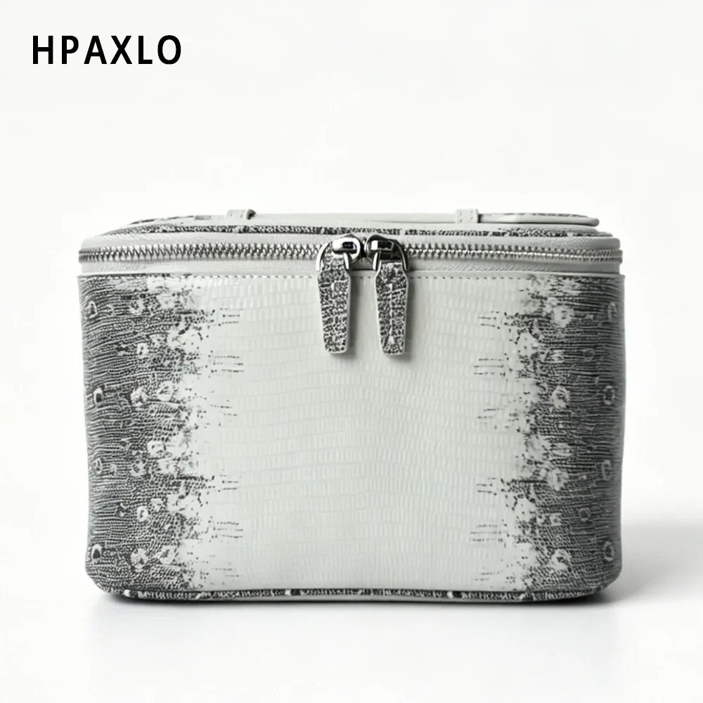 trousse de toilette en cuir véritable gaufré effet lézard, trousse de maquillage de voyage, organiseur portable pour femmes, pochette pour cosmétiques