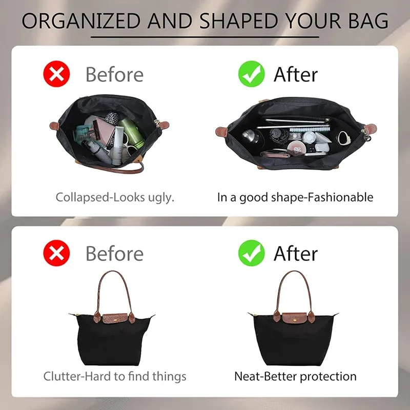 organisateur de sac en nylon pour longchamp s m l – insert de rangement durable pour sac, accessoires de modification intérieure