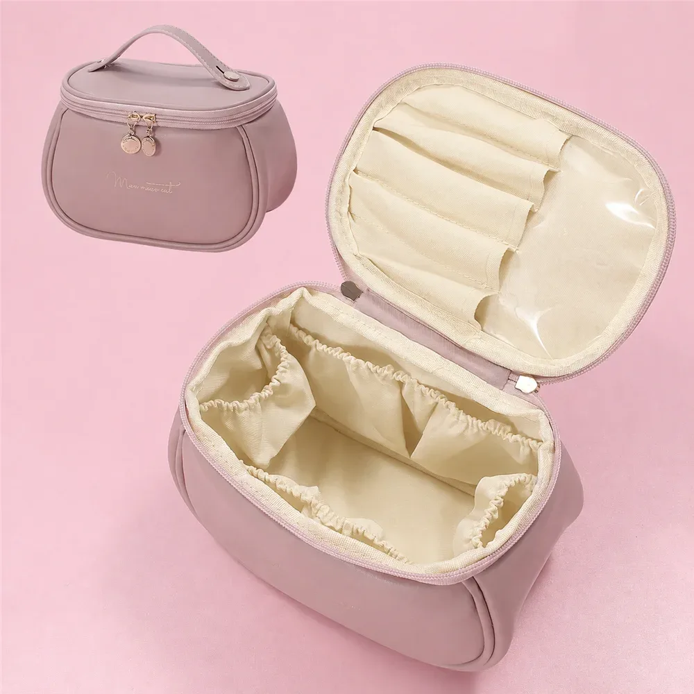 sac de maquillage imperméable de grande capacité pour femmes, sac de toilette en cuir pu de grande capacité, sac de rangement pour cosmétiques de voyage